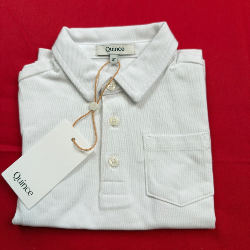 Quince Toddler Organic Cotton Pique Polo Shirt White 3T HFMCOL006 NWT‎